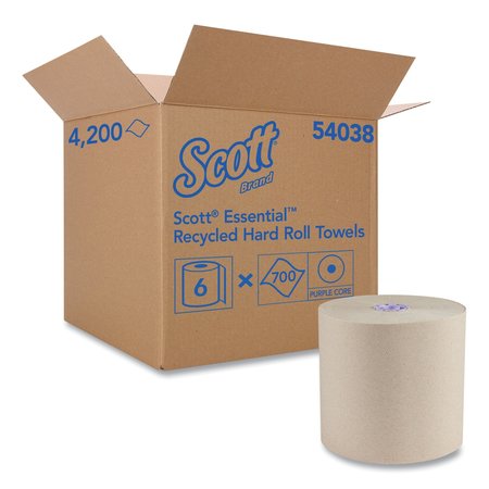 SCOTT Scott Essential Hardwound Paper Towels, 1 Ply, Continuous Roll Sheets, 700 ft, Brown, 6 PK 54038